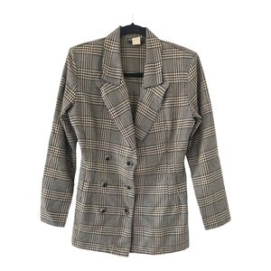 Vintage Houndstooth Double Breasted Blazer Sz M Plaid Lined Business Career